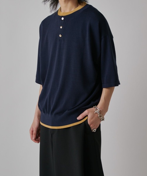 Lui's(ルイス)の「レイヤードヘンリーショートスリーブTシャツ(Tシャツ/カットソー・メンズ・ブラック/ブラウン/ネイビー・S/M)」の19枚目の写真