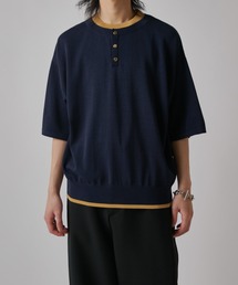 Lui's（ルイス）の「レイヤードヘンリーショートスリーブTシャツ（Tシャツ/カットソー）」