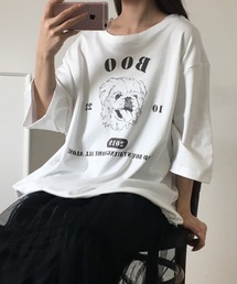 Arinomama ペキニーズプリント 裾ドロスト ワイド Tシャツ 180g 40s スムース 半袖