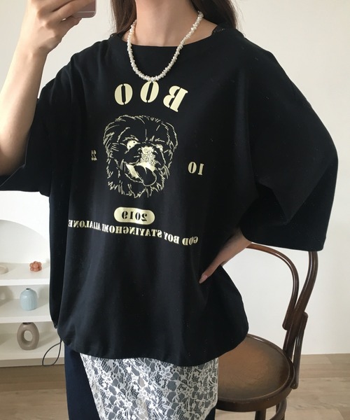 Arinomama(アリノママ)の「Arinomama ペキニーズプリント 裾ドロスト ワイド Tシャツ 180g 40s スムース 半袖(Tシャツ/カットソー・レディース・ホワイト/ブラック/チャコールグレー・FREE)」の7枚目の写真