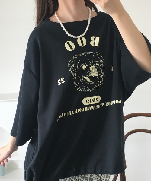 Arinomama(アリノママ)の「Arinomama ペキニーズプリント 裾ドロスト ワイド Tシャツ 180g 40s スムース 半袖(Tシャツ/カットソー・レディース・ホワイト/ブラック/チャコールグレー・FREE)」の8枚目の写真