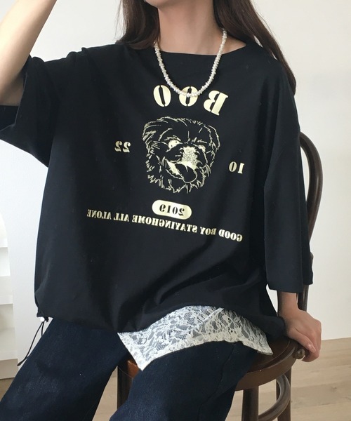 Arinomama(アリノママ)の「Arinomama ペキニーズプリント 裾ドロスト ワイド Tシャツ 180g 40s スムース 半袖(Tシャツ/カットソー・レディース・ホワイト/ブラック/チャコールグレー・FREE)」の10枚目の写真