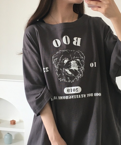 Arinomama(アリノママ)の「Arinomama ペキニーズプリント 裾ドロスト ワイド Tシャツ 180g 40s スムース 半袖(Tシャツ/カットソー・レディース・ホワイト/ブラック/チャコールグレー・FREE)」の12枚目の写真
