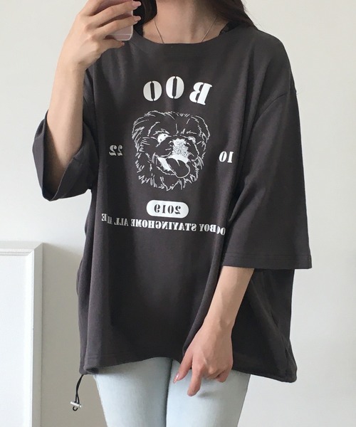 Arinomama(アリノママ)の「Arinomama ペキニーズプリント 裾ドロスト ワイド Tシャツ 180g 40s スムース 半袖(Tシャツ/カットソー・レディース・ホワイト/ブラック/チャコールグレー・FREE)」の13枚目の写真