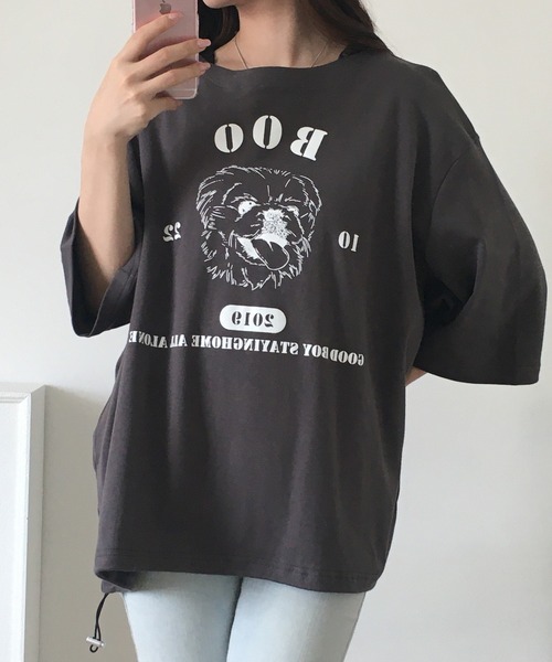 Arinomama(アリノママ)の「Arinomama ペキニーズプリント 裾ドロスト ワイド Tシャツ 180g 40s スムース 半袖(Tシャツ/カットソー・レディース・ホワイト/ブラック/チャコールグレー・FREE)」の14枚目の写真
