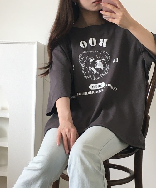 Arinomama(アリノママ)の「Arinomama ペキニーズプリント 裾ドロスト ワイド Tシャツ 180g 40s スムース 半袖(Tシャツ/カットソー・レディース・ホワイト/ブラック/チャコールグレー・FREE)」の15枚目の写真