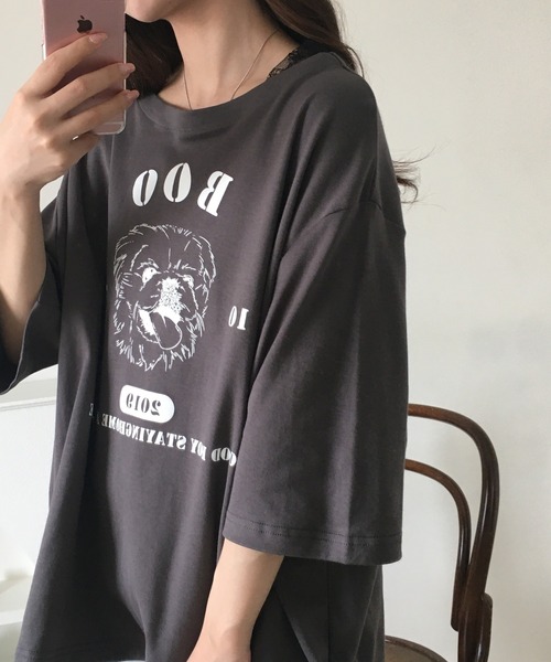 Arinomama(アリノママ)の「Arinomama ペキニーズプリント 裾ドロスト ワイド Tシャツ 180g 40s スムース 半袖(Tシャツ/カットソー・レディース・ホワイト/ブラック/チャコールグレー・FREE)」の16枚目の写真