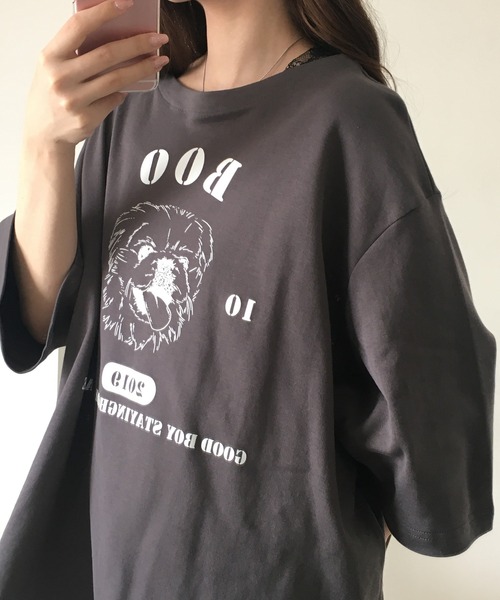 Arinomama(アリノママ)の「Arinomama ペキニーズプリント 裾ドロスト ワイド Tシャツ 180g 40s スムース 半袖(Tシャツ/カットソー・レディース・ホワイト/ブラック/チャコールグレー・FREE)」の17枚目の写真
