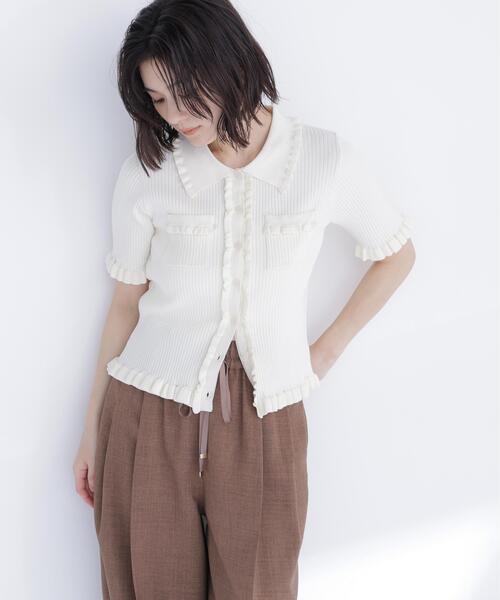 NATURAL BEAUTY BASIC(ナチュラルビューティーベーシック)の「フリルリブポケットカーディガン(カーディガン/ボレロ・レディース・レッド/ブラック/オフホワイト・フリ-)」の2枚目の写真