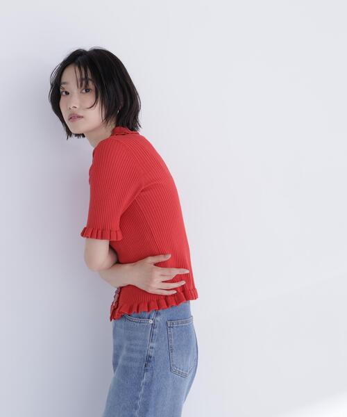 NATURAL BEAUTY BASIC(ナチュラルビューティーベーシック)の「フリルリブポケットカーディガン(カーディガン/ボレロ・レディース・レッド/ブラック/オフホワイト・フリ-)」の5枚目の写真