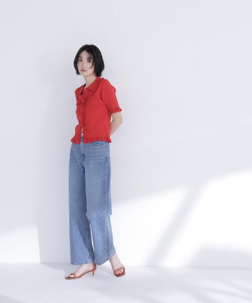 NATURAL BEAUTY BASIC(ナチュラルビューティーベーシック)の「フリルリブポケットカーディガン(カーディガン/ボレロ・レディース・レッド/ブラック/オフホワイト・フリ-)」の6枚目の写真