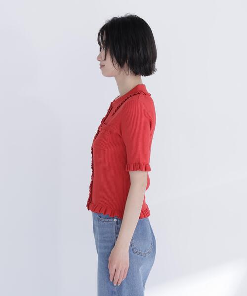 NATURAL BEAUTY BASIC(ナチュラルビューティーベーシック)の「フリルリブポケットカーディガン(カーディガン/ボレロ・レディース・レッド/ブラック/オフホワイト・フリ-)」の7枚目の写真