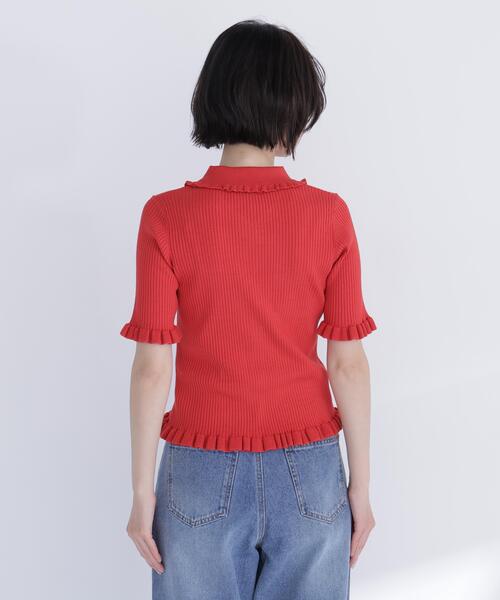 NATURAL BEAUTY BASIC(ナチュラルビューティーベーシック)の「フリルリブポケットカーディガン(カーディガン/ボレロ・レディース・レッド/ブラック/オフホワイト・フリ-)」の8枚目の写真