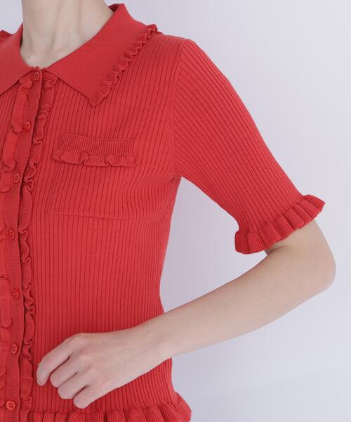 NATURAL BEAUTY BASIC(ナチュラルビューティーベーシック)の「フリルリブポケットカーディガン(カーディガン/ボレロ・レディース・レッド/ブラック/オフホワイト・フリ-)」の10枚目の写真