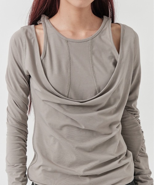 CONZ(コンズ)の「layered long sleeve top(Tシャツ/カットソー・レディース・ブラック/ライトグレー・FREE)」の1枚目の写真