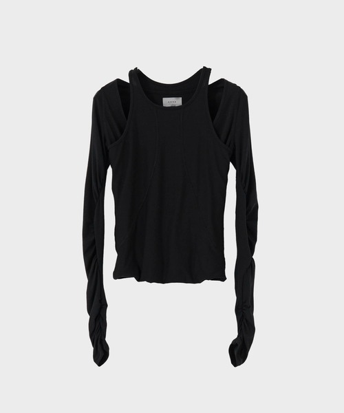 CONZ(コンズ)の「layered long sleeve top(Tシャツ/カットソー・レディース・ブラック/ライトグレー・FREE)」の2枚目の写真