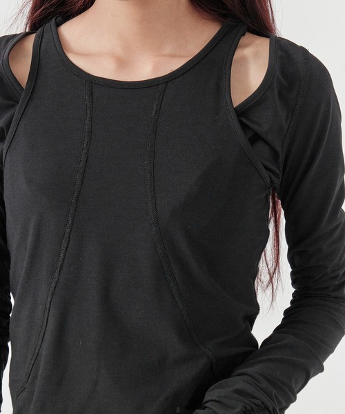 CONZ(コンズ)の「layered long sleeve top(Tシャツ/カットソー・レディース・ブラック/ライトグレー・FREE)」の3枚目の写真
