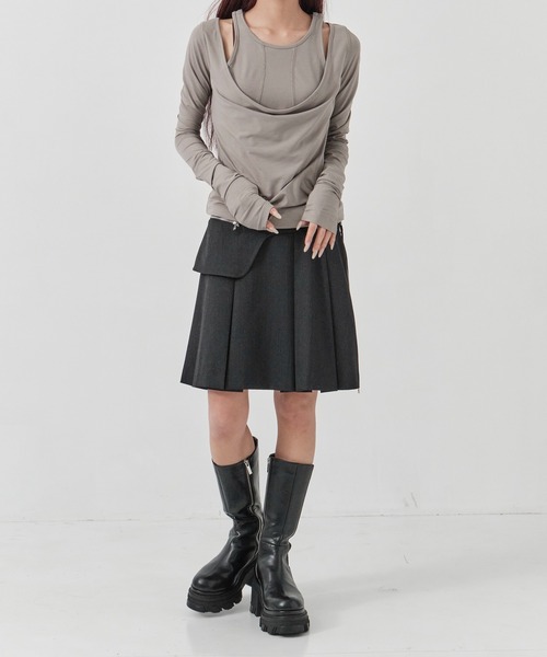 CONZ(コンズ)の「layered long sleeve top(Tシャツ/カットソー・レディース・ブラック/ライトグレー・FREE)」の5枚目の写真