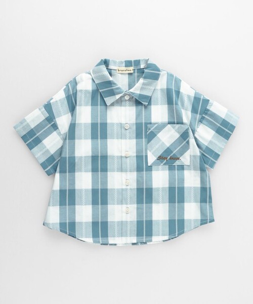 BRANSHES(ブランシェス)の「【おそろい】ブロックチェック半袖シャツ(シャツ/ブラウス・キッズ・ブラック/ブルー・150/130/140/120/90/100/110)」の3枚目の写真