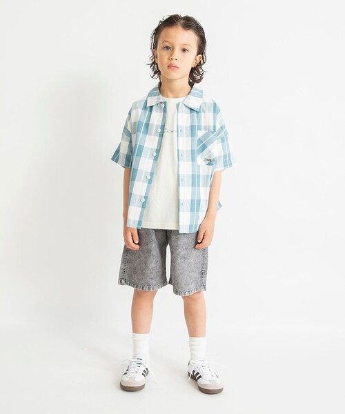 BRANSHES(ブランシェス)の「【おそろい】ブロックチェック半袖シャツ(シャツ/ブラウス・キッズ・ブラック/ブルー・150/130/140/120/90/100/110)」の4枚目の写真