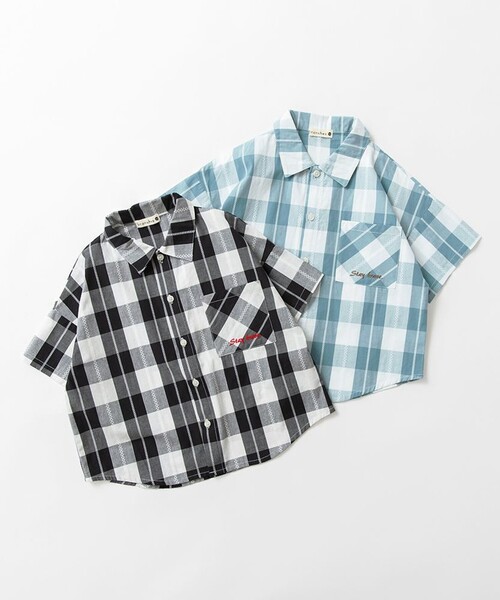 BRANSHES(ブランシェス)の「【おそろい】ブロックチェック半袖シャツ(シャツ/ブラウス・キッズ・ブラック/ブルー・150/130/140/120/90/100/110)」の12枚目の写真