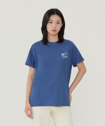 ウーマンオーバーサイズサマー旅行グラフィックTシャツダークブルー