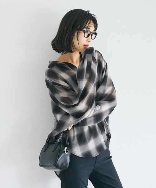 coca(coca)(コカ)の「シアーチェックシャツ(シャツ/ブラウス・レディース・ブラウン/ブラック・M/S/L)」の7枚目の写真