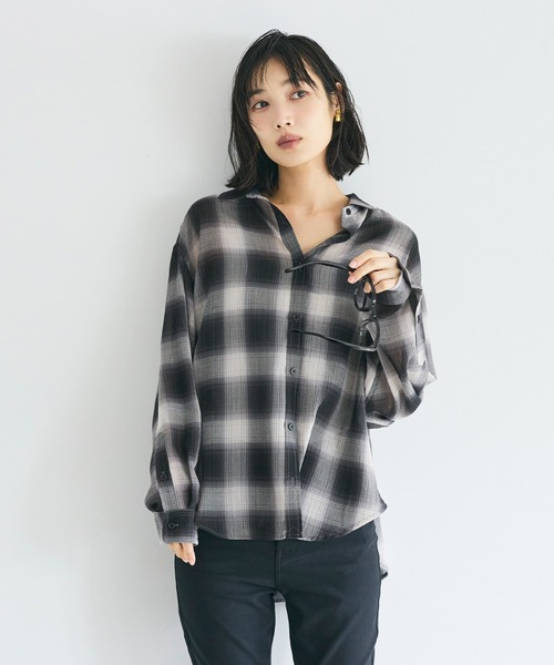 coca(coca)(コカ)の「シアーチェックシャツ(シャツ/ブラウス・レディース・ブラウン/ブラック・M/S/L)」の8枚目の写真