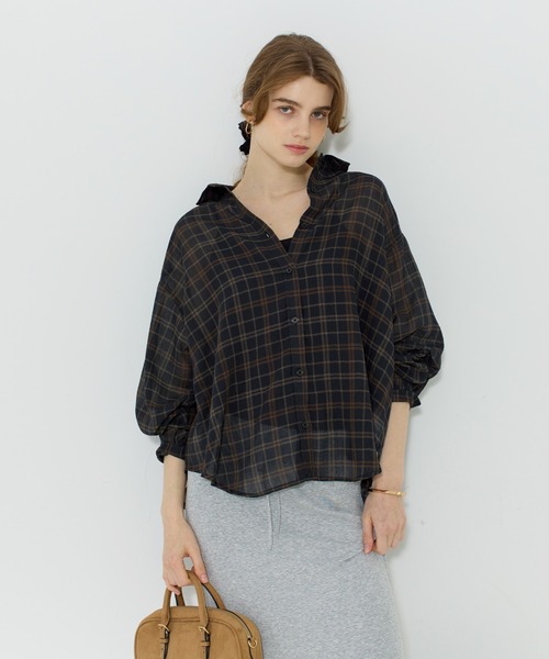 coca(coca)(コカ)の「シアーチェックシャツ(シャツ/ブラウス・レディース・ブラウン/ブラック・M/S/L)」の13枚目の写真