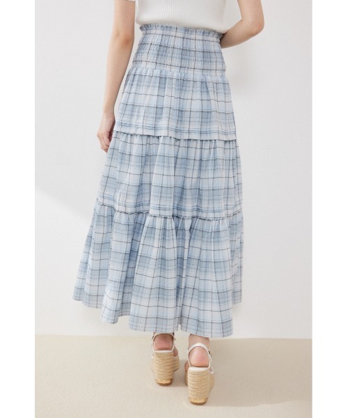 rienda（リエンダ）の「ウエストシャーリングタックデザインフレアスカート　春服　夏服（スカート・レディース・ブルー系その他/マルチ/イエロー系その他/ブラック・FREE）」の5枚目の写真