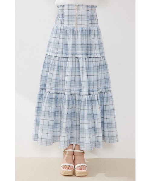 rienda（リエンダ）の「ウエストシャーリングタックデザインフレアスカート　春服　夏服（スカート・レディース・ブルー系その他/マルチ/イエロー系その他/ブラック・FREE）」の6枚目の写真