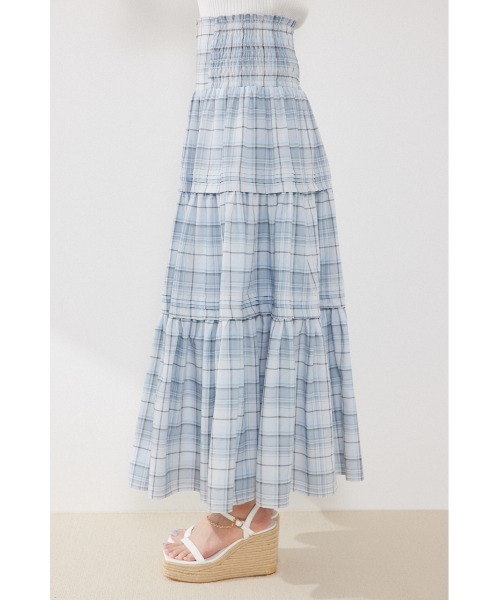 rienda（リエンダ）の「ウエストシャーリングタックデザインフレアスカート　春服　夏服（スカート・レディース・ブルー系その他/マルチ/イエロー系その他/ブラック・FREE）」の7枚目の写真