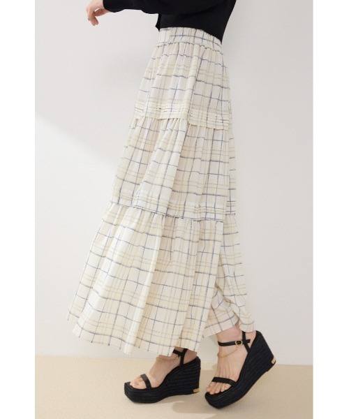 rienda（リエンダ）の「ウエストシャーリングタックデザインフレアスカート　春服　夏服（スカート・レディース・ブルー系その他/マルチ/イエロー系その他/ブラック・FREE）」の15枚目の写真