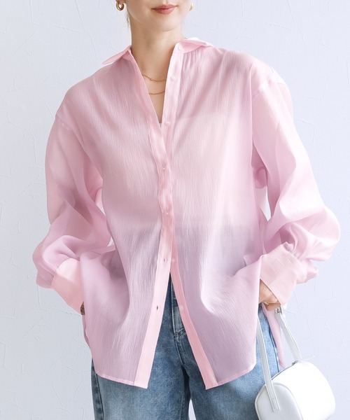 reca(レカ)の「無地/ストライプ柄シアーBIGシャツ(シャツ/ブラウス・レディース・ピンク/ブルー系その他/イエロー/イエロー系その他・FREE)」の17枚目の写真