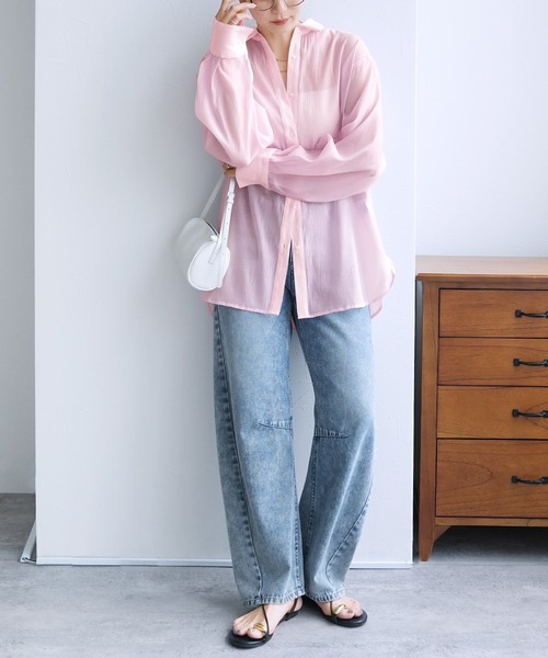 reca(レカ)の「無地/ストライプ柄シアーBIGシャツ(シャツ/ブラウス・レディース・ピンク/ブルー系その他/イエロー/イエロー系その他・FREE)」の20枚目の写真