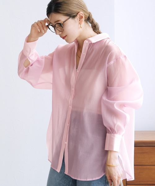 reca(レカ)の「無地/ストライプ柄シアーBIGシャツ(シャツ/ブラウス・レディース・ピンク/ブルー系その他/イエロー/イエロー系その他・FREE)」の16枚目の写真