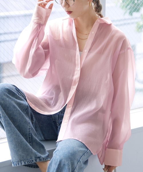 reca(レカ)の「無地/ストライプ柄シアーBIGシャツ(シャツ/ブラウス・レディース・ピンク/ブルー系その他/イエロー/イエロー系その他・FREE)」の19枚目の写真