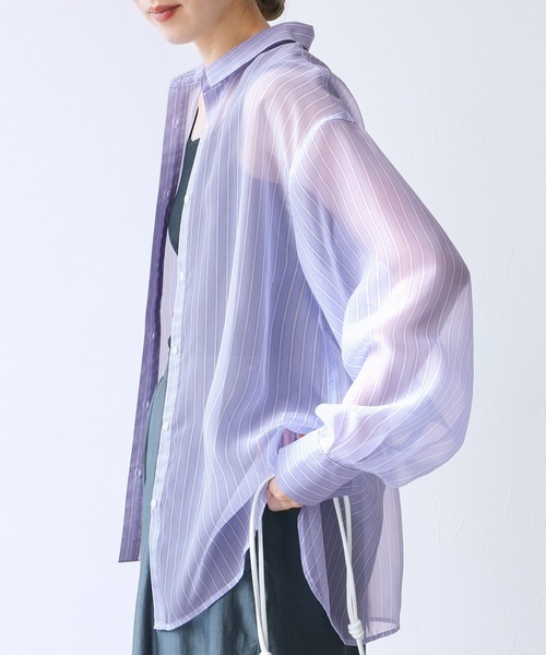 reca(レカ)の「無地/ストライプ柄シアーBIGシャツ(シャツ/ブラウス・レディース・ピンク/ブルー系その他/イエロー/イエロー系その他・FREE)」の22枚目の写真