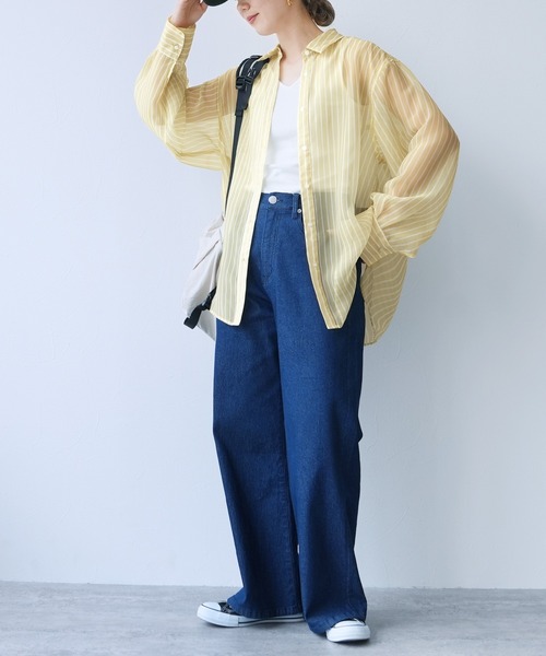 reca(レカ)の「無地/ストライプ柄シアーBIGシャツ(シャツ/ブラウス・レディース・ピンク/ブルー系その他/イエロー/イエロー系その他・FREE)」の13枚目の写真