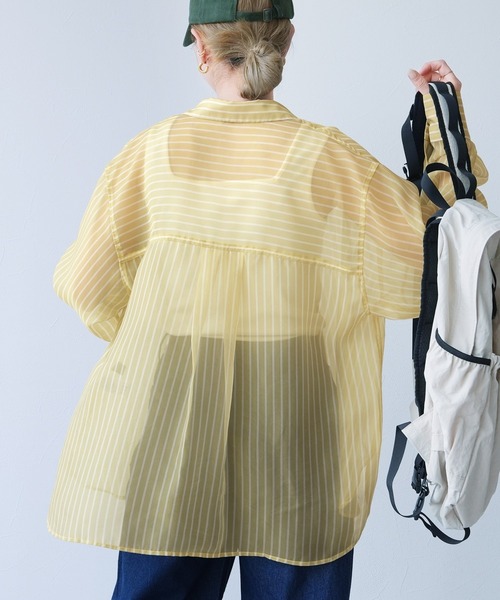reca(レカ)の「無地/ストライプ柄シアーBIGシャツ(シャツ/ブラウス・レディース・ピンク/ブルー系その他/イエロー/イエロー系その他・FREE)」の14枚目の写真