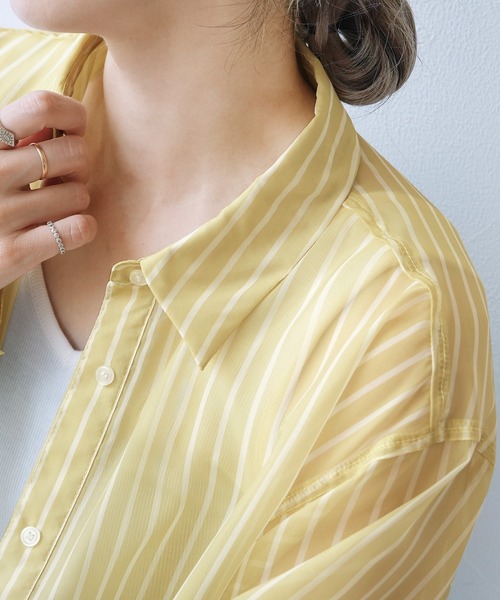 reca(レカ)の「無地/ストライプ柄シアーBIGシャツ(シャツ/ブラウス・レディース・ピンク/ブルー系その他/イエロー/イエロー系その他・FREE)」の15枚目の写真