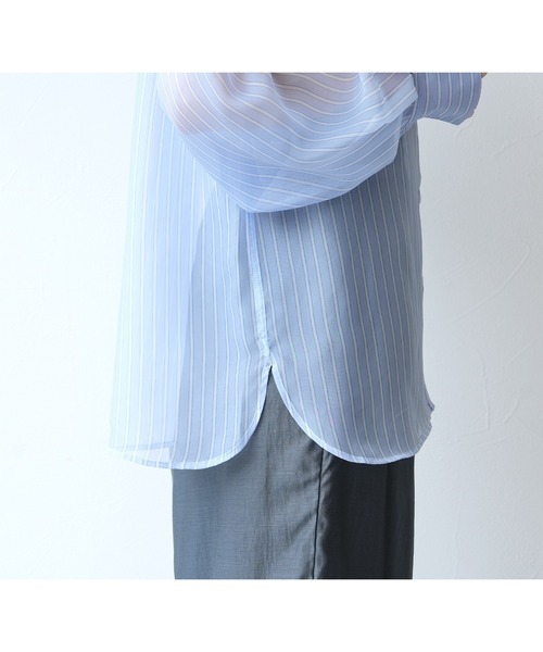 reca(レカ)の「無地/ストライプ柄シアーBIGシャツ(シャツ/ブラウス・レディース・ピンク/ブルー系その他/イエロー/イエロー系その他・FREE)」の7枚目の写真