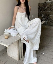 YUGA_YGMC Korean-style Frilled camisole top + Easy wide-leg pants