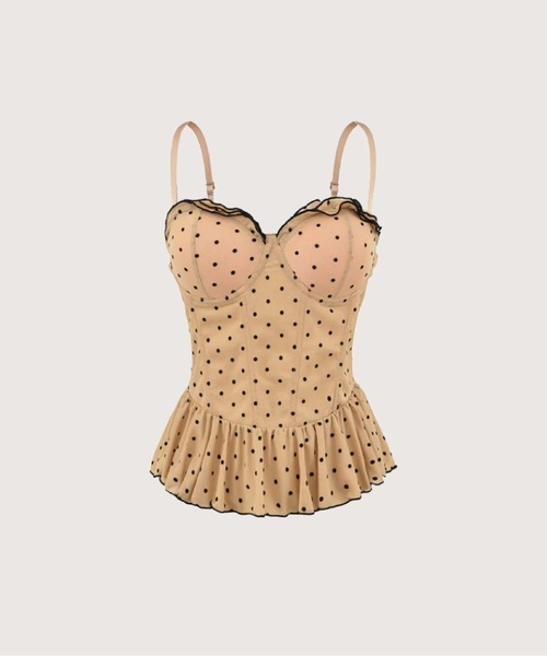 LA POMME petit(ラポミ・プチ)の「Dots Padded Flare Cami(キャミソール・レディース・ブラック/ベージュ/ホワイト・FREE)」の3枚目の写真