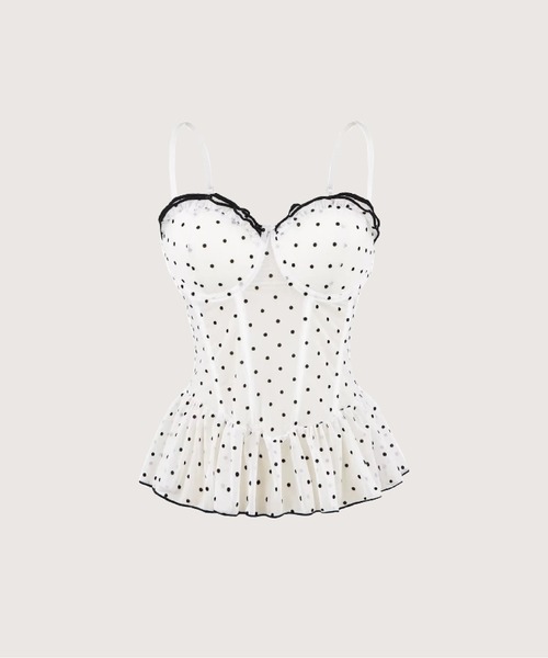 LA POMME petit(ラポミ・プチ)の「Dots Padded Flare Cami(キャミソール・レディース・ブラック/ベージュ/ホワイト・FREE)」の1枚目の写真