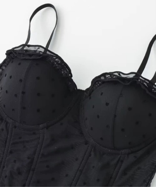 LA POMME petit(ラポミ・プチ)の「Dots Padded Flare Cami(キャミソール・レディース・ブラック/ベージュ/ホワイト・FREE)」の4枚目の写真