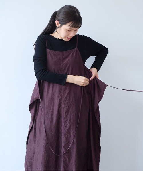 yuni(ユニ )の「Cotton cupra product dye wrap one-piece(ワンピース・レディース・ダークブラウン・FREE)」の4枚目の写真