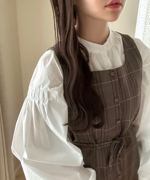 Cham.（チャム）の「【お得なコーデセット】ふんわりゆるナチュラルブラウス&ミニチェックワンピースセット（ワンピース・レディース・ブラウン・FREE）」の13枚目の写真