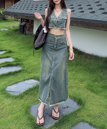 デニムベストスカートセットアップ