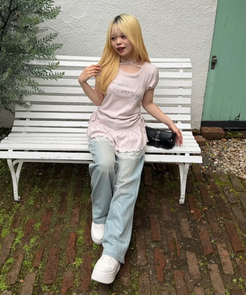 continuer de NICE CLAUP（コンティニューデナイスクラップ）の「ドロスト裾レースチュニック（Tシャツ/カットソー・レディース・ピンク/ドット/ブラック/トップグレー・FREE）」の17枚目の写真